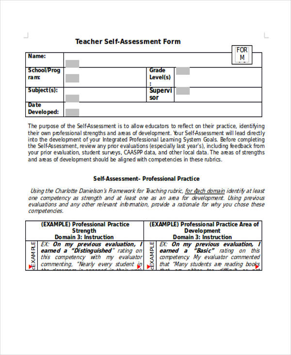 faculty self assessment form