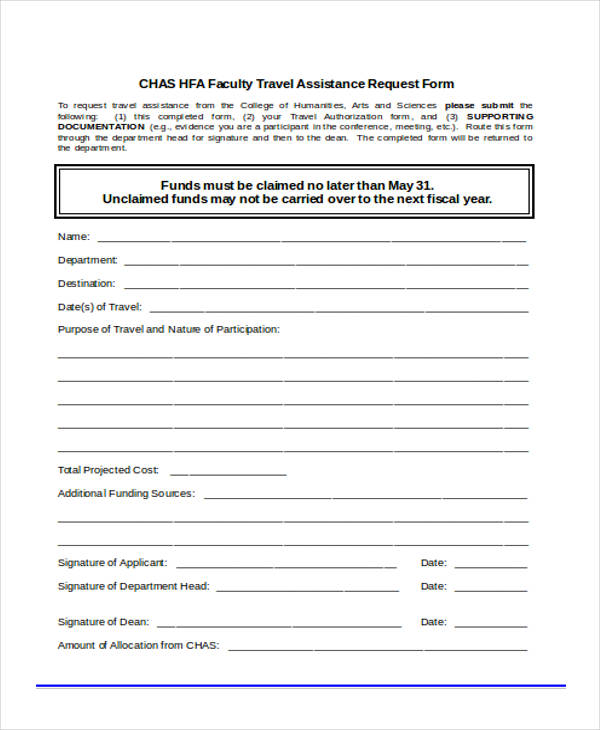 faculty travel assistance request form