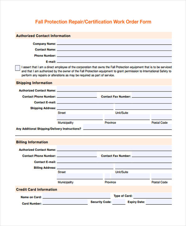 fall protection repair work order form1