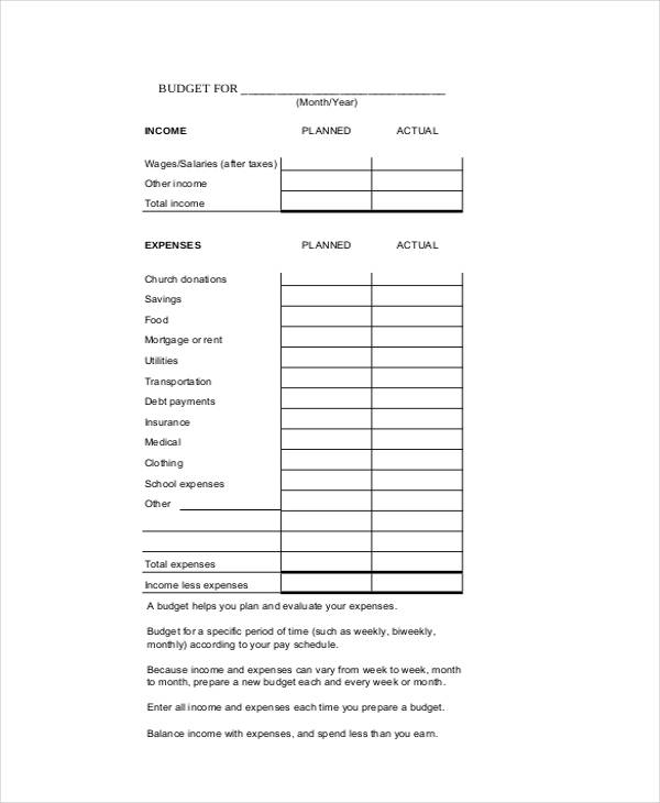 family budget worksheet form