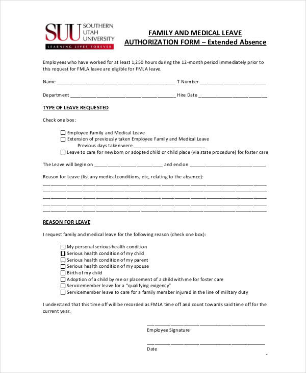 family leave authorization form
