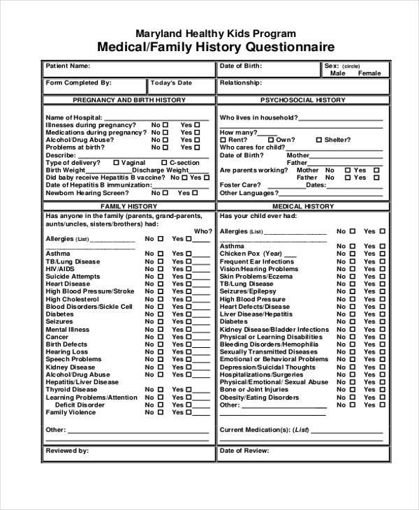 family medical history form