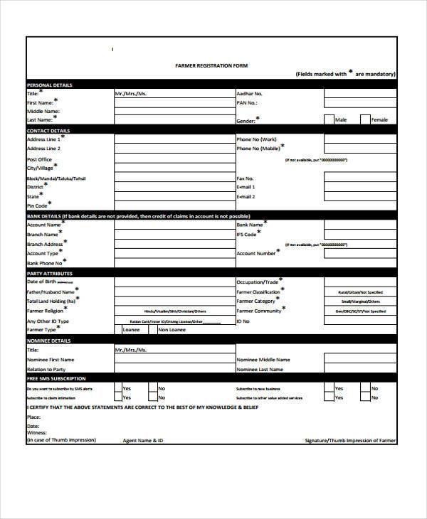FREE 7+ Sample Farmer Registration Forms in PDF MS Word