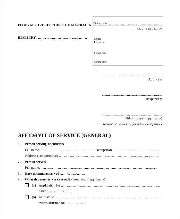 federal court affidavit of service form