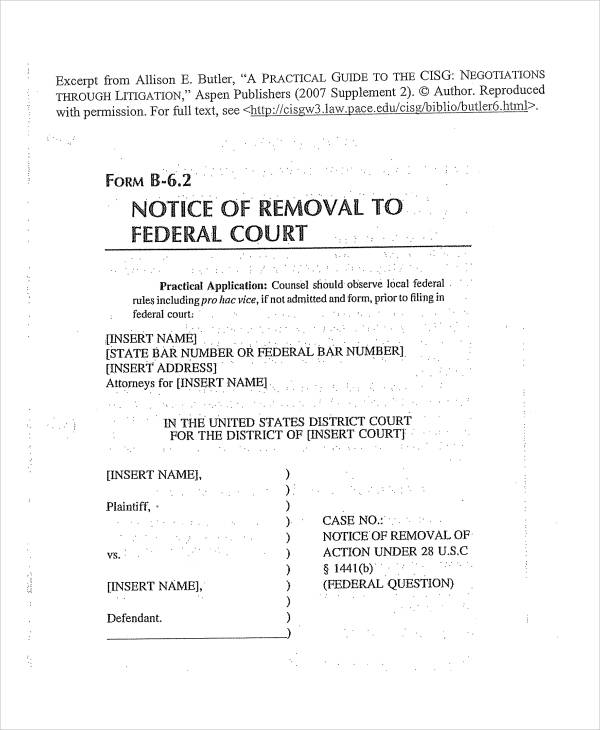 federal notice of removal form