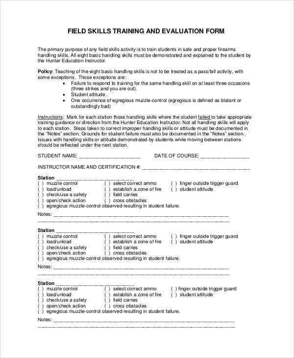 field skills training evaluation form