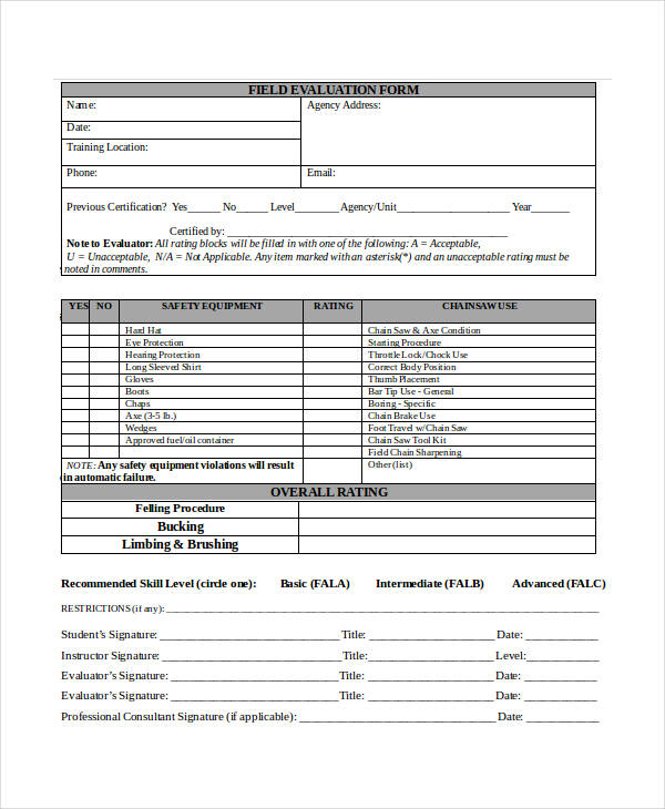 field training evaluation form in doc