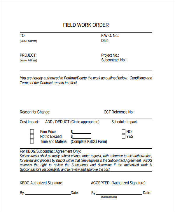 FREE 31+ Work Order Form Samples, PDF, MS Word, Google Docs, Excel