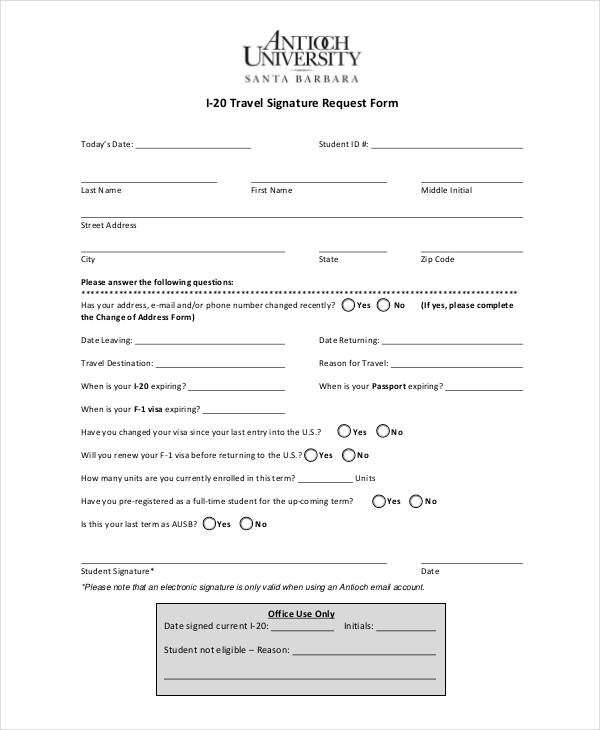 fillable travel signature request form