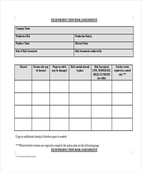 film production risk assessment form