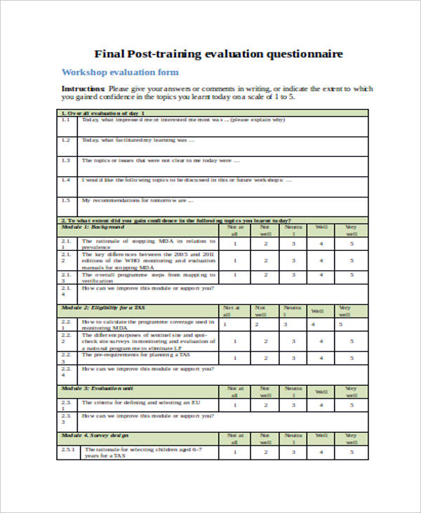 final post training evaluation form