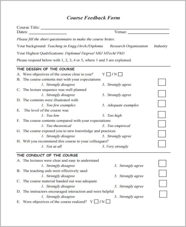 final student course feedback form