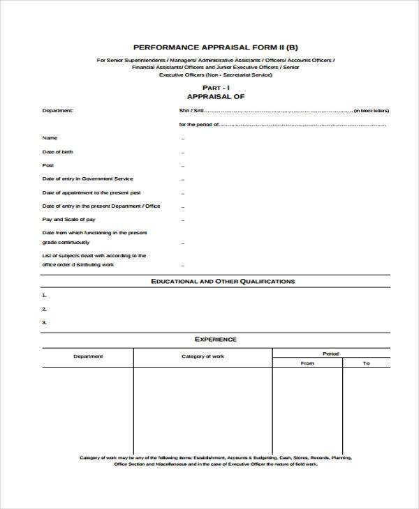 finance staff appraisal form template