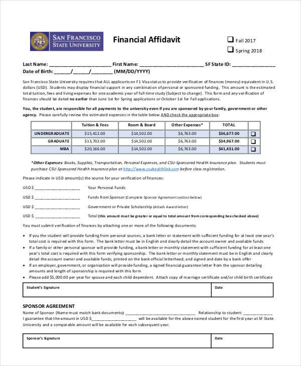 financial affidavit form example