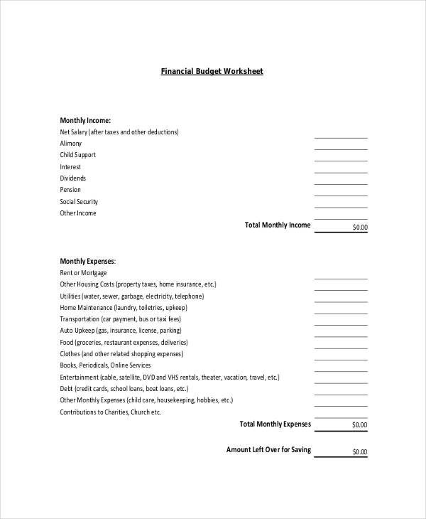 financial budget worksheet form2