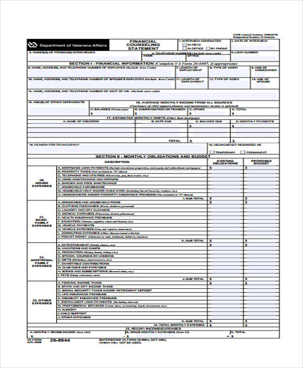 financial counseling statement form