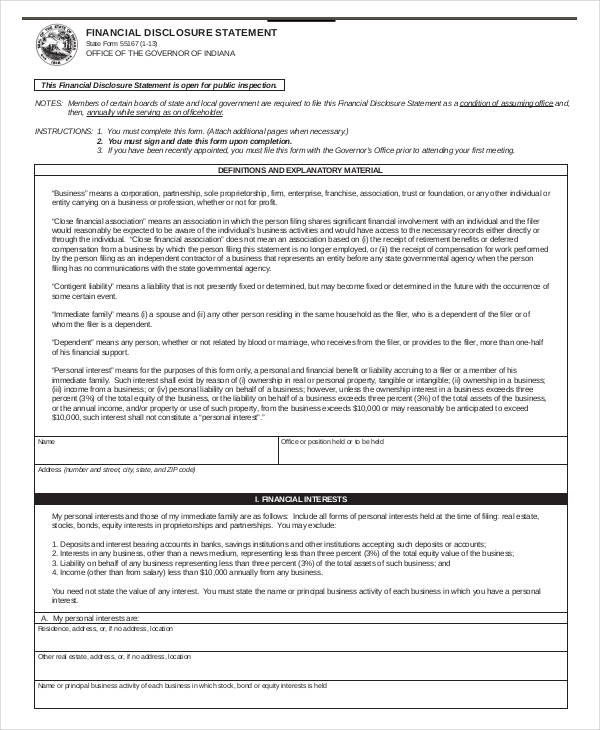 financial disclosure statement form