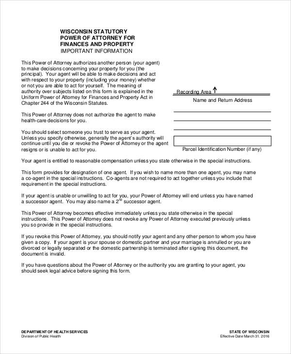 financial power of attorney sample form