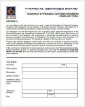 financial registrar complaint form