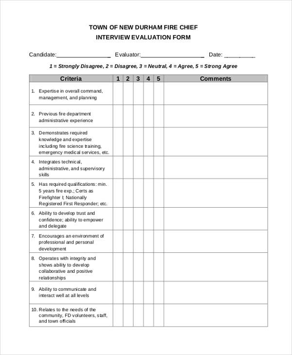 fire chief interview evaluation form