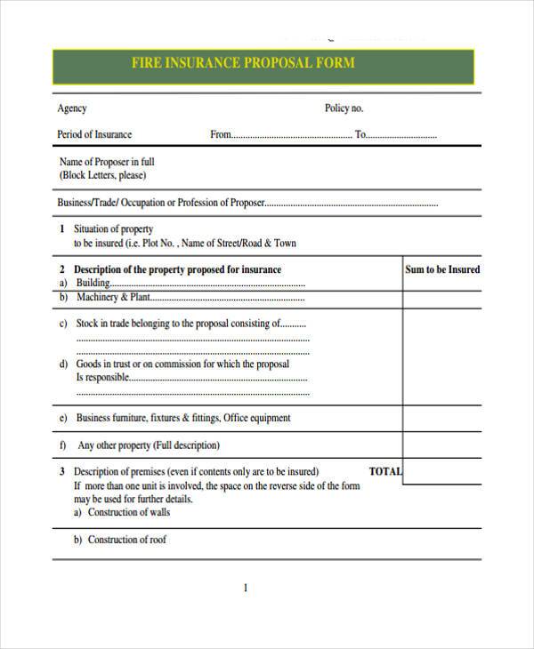 fire insurance proposal form sample