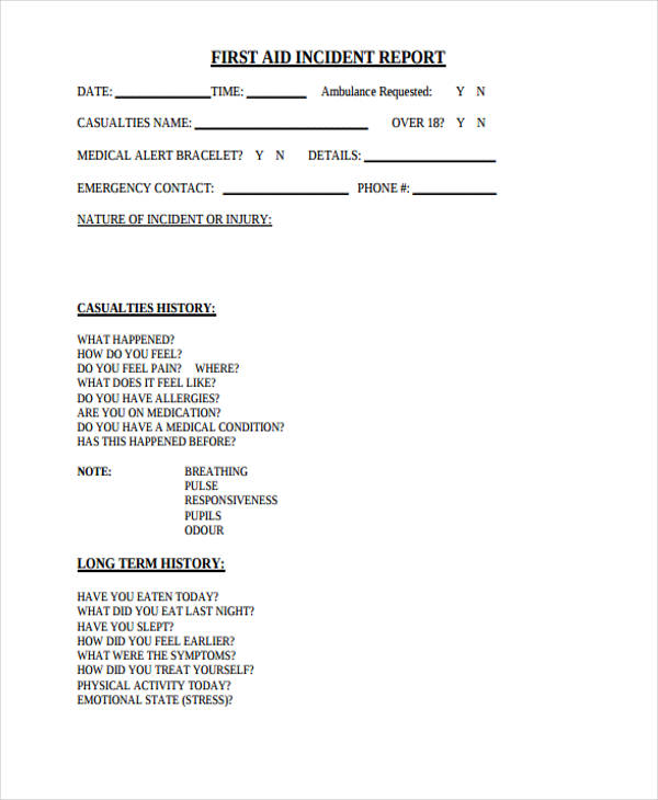 first aid incident report form