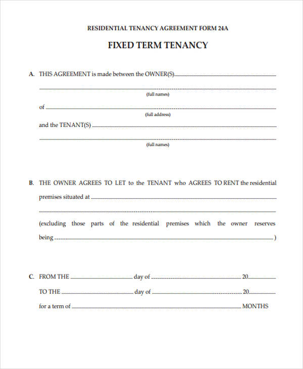 fixed term residential tenancy agreement form