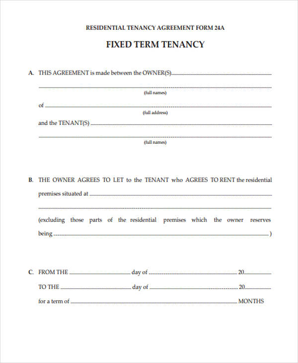 Fixed Term Rental Agreement Template