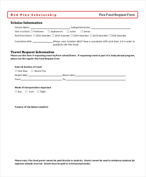 flex fund travel request form