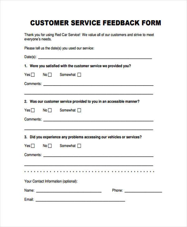 food service feedback form