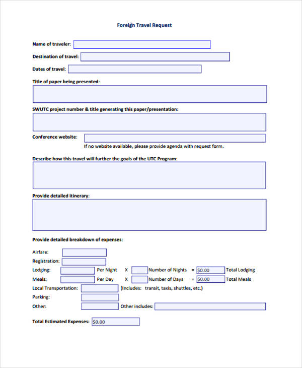 foreign travel request form