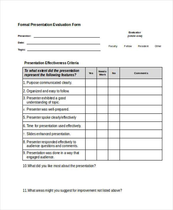 formal evaluation form