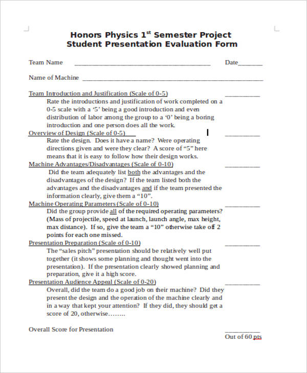 formal student presentation evaluation form