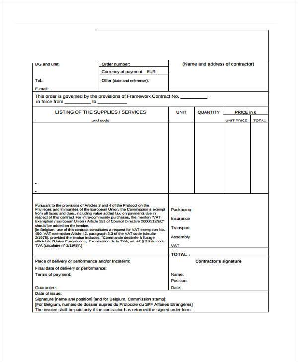 framework supply contract form