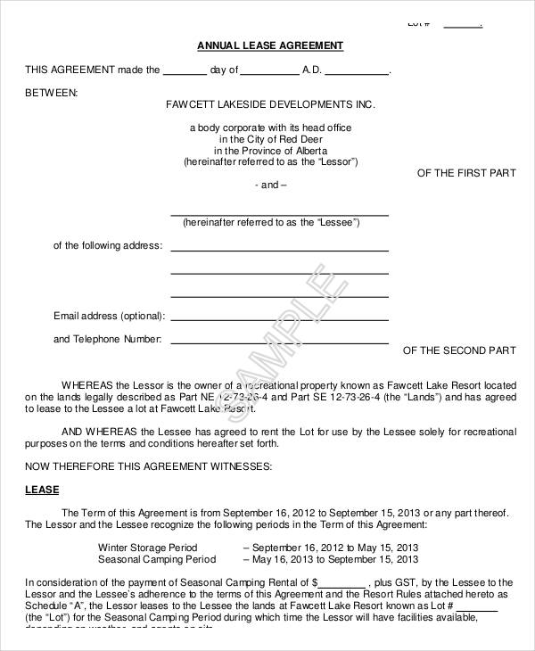 Printable Yearly Lease Agreement Sample Blank Rental Free 36 Lease 