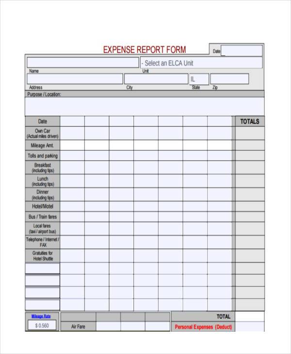 free basic expense report form