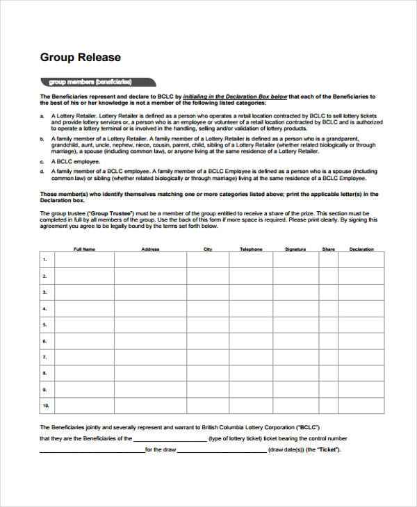 free beneficiary release form sample