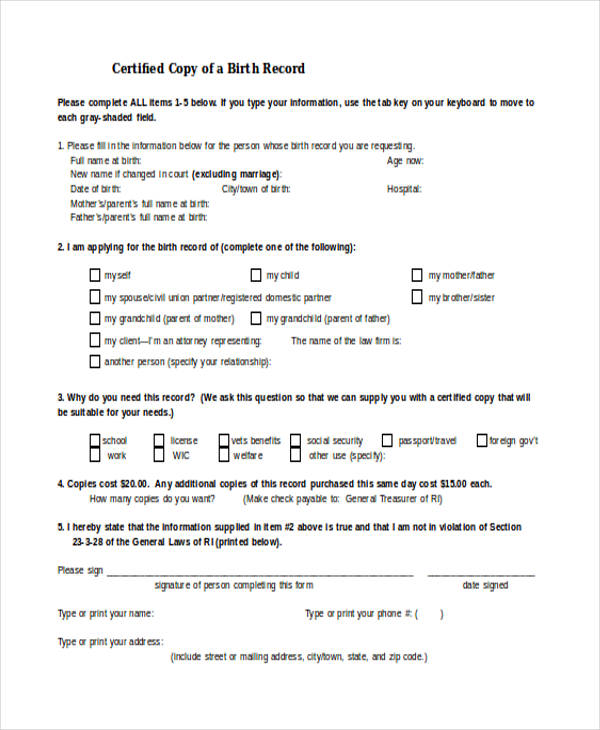free birth certificate form