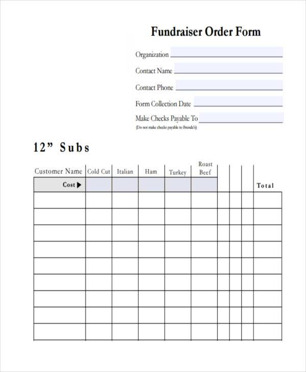 free blank fundraiser order form