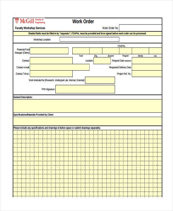 free blank work order form