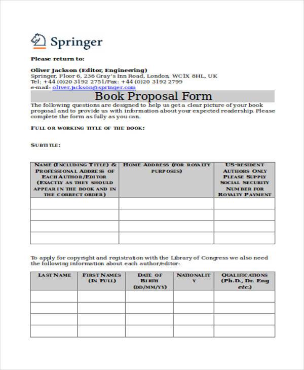 free book proposal form in word