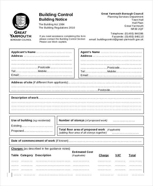 free building notice form