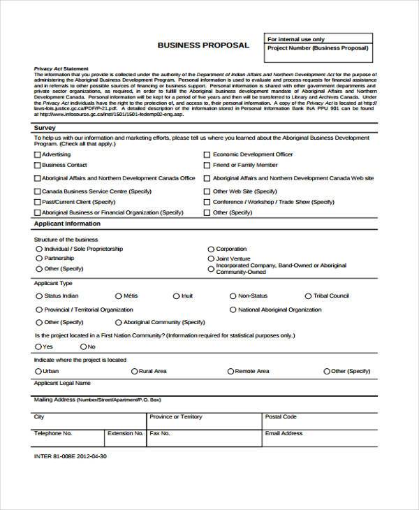 free business proposal form