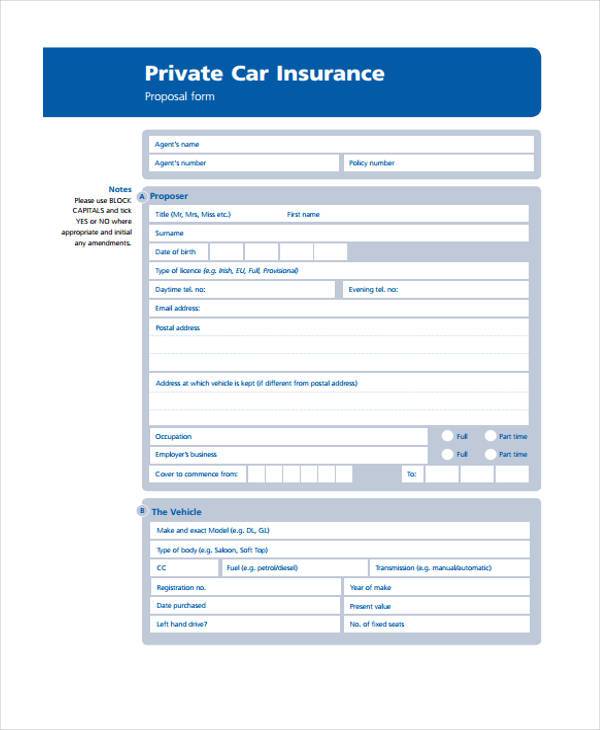 free car insurance proposal form