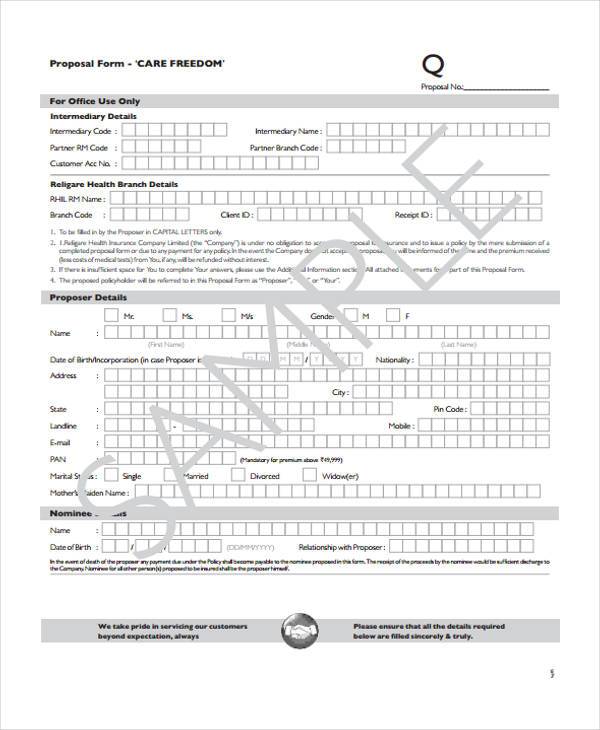free care freedom proposal form