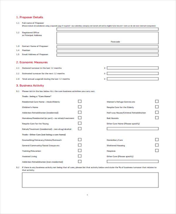 free care proposal form