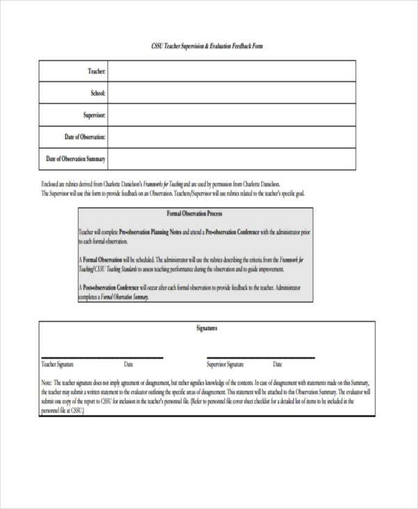 free casual teacher feedback form