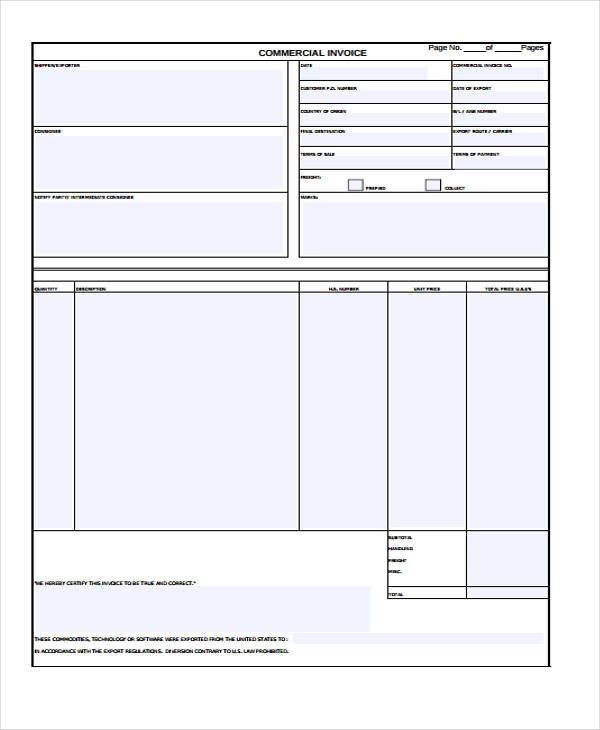free commercial invoice form