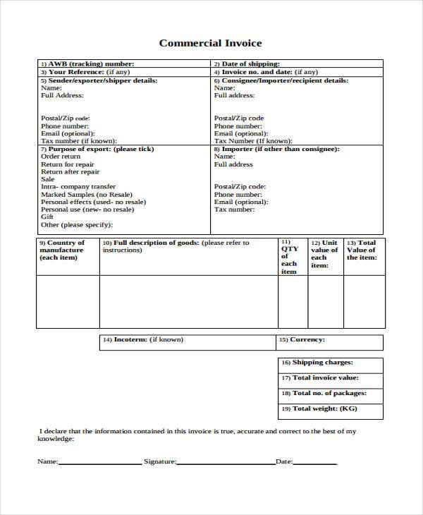 free commercial invoice form1