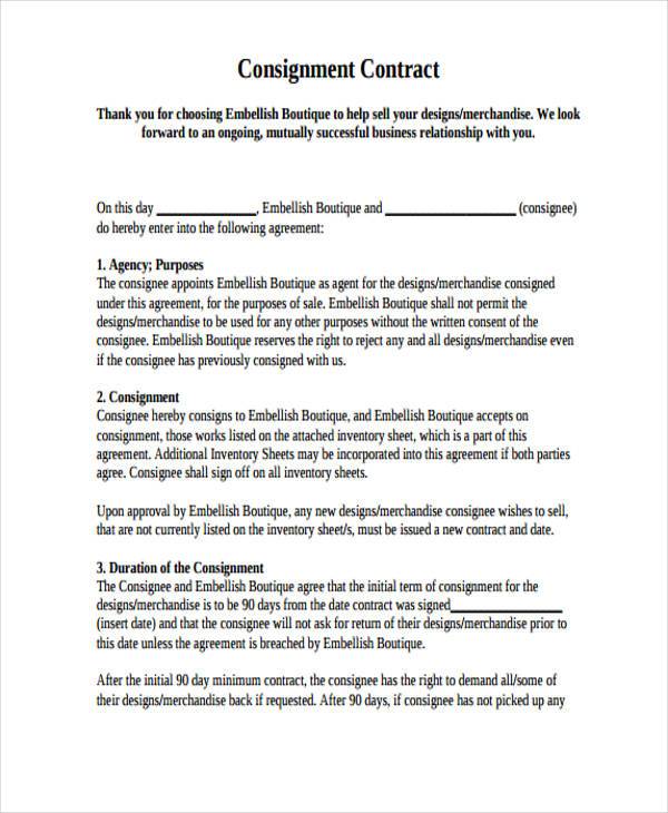 free consignment contract form